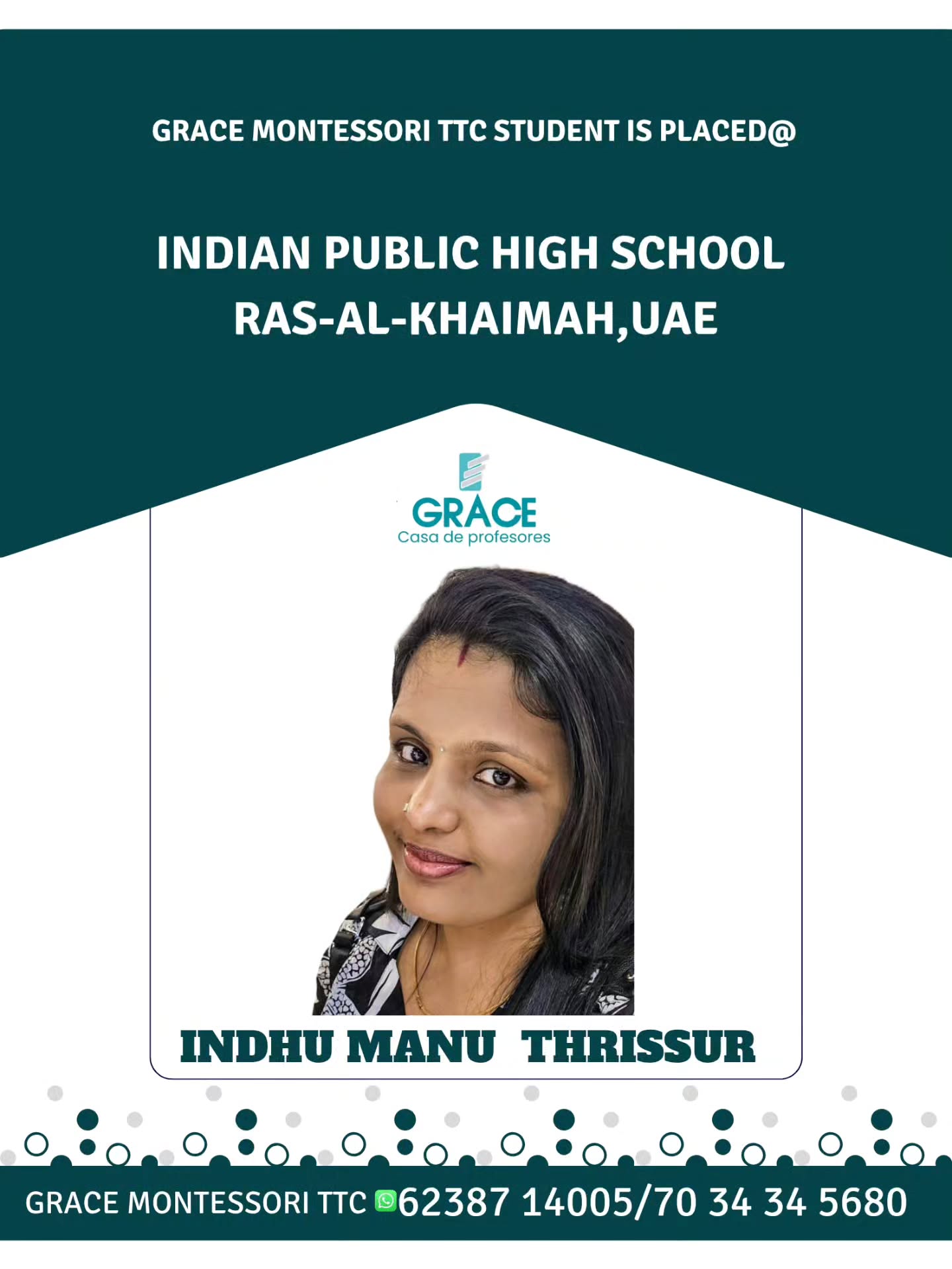 Placement announcement for Indhu Manu