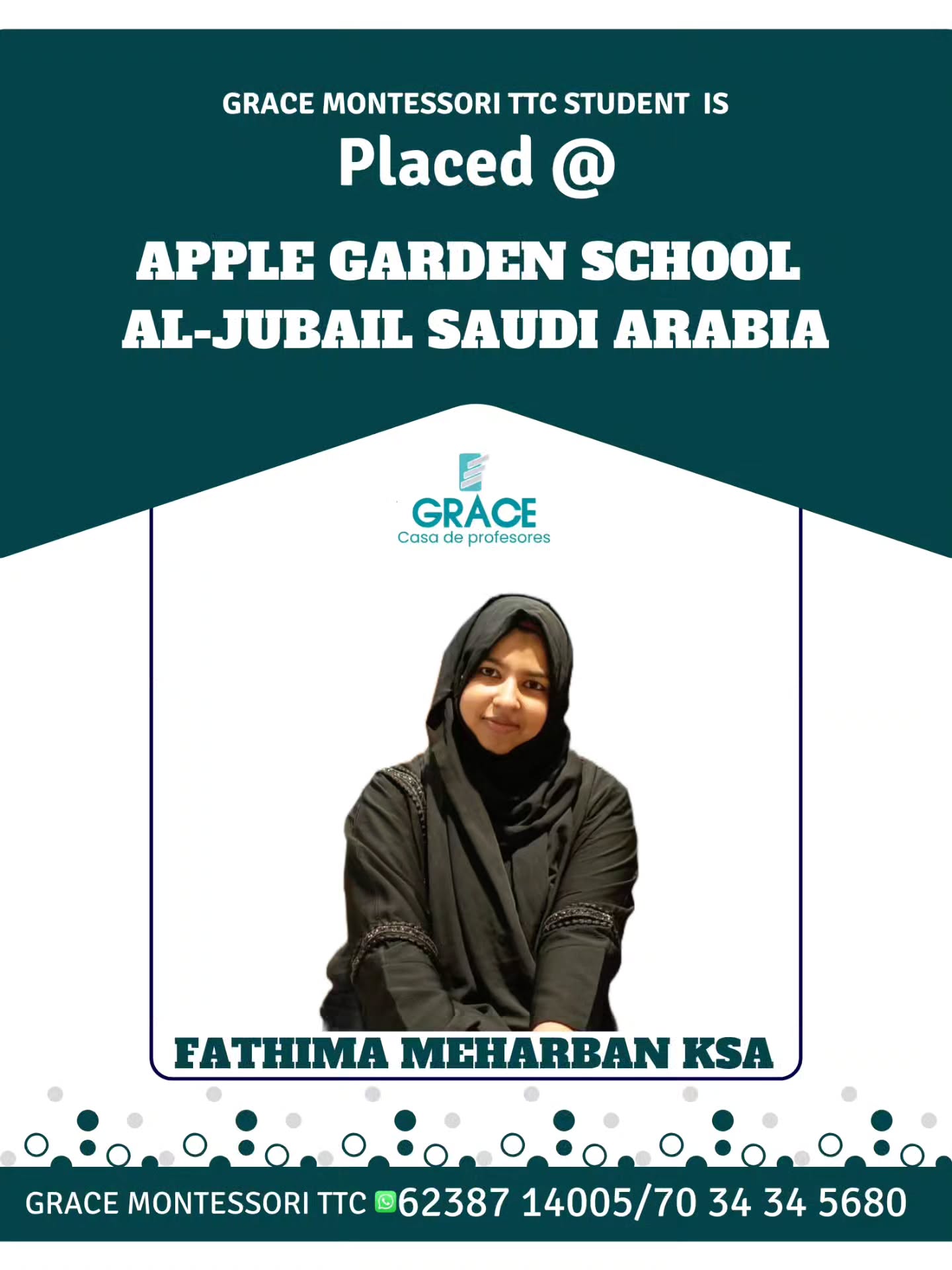 Placement announcement for Fathima Meharban