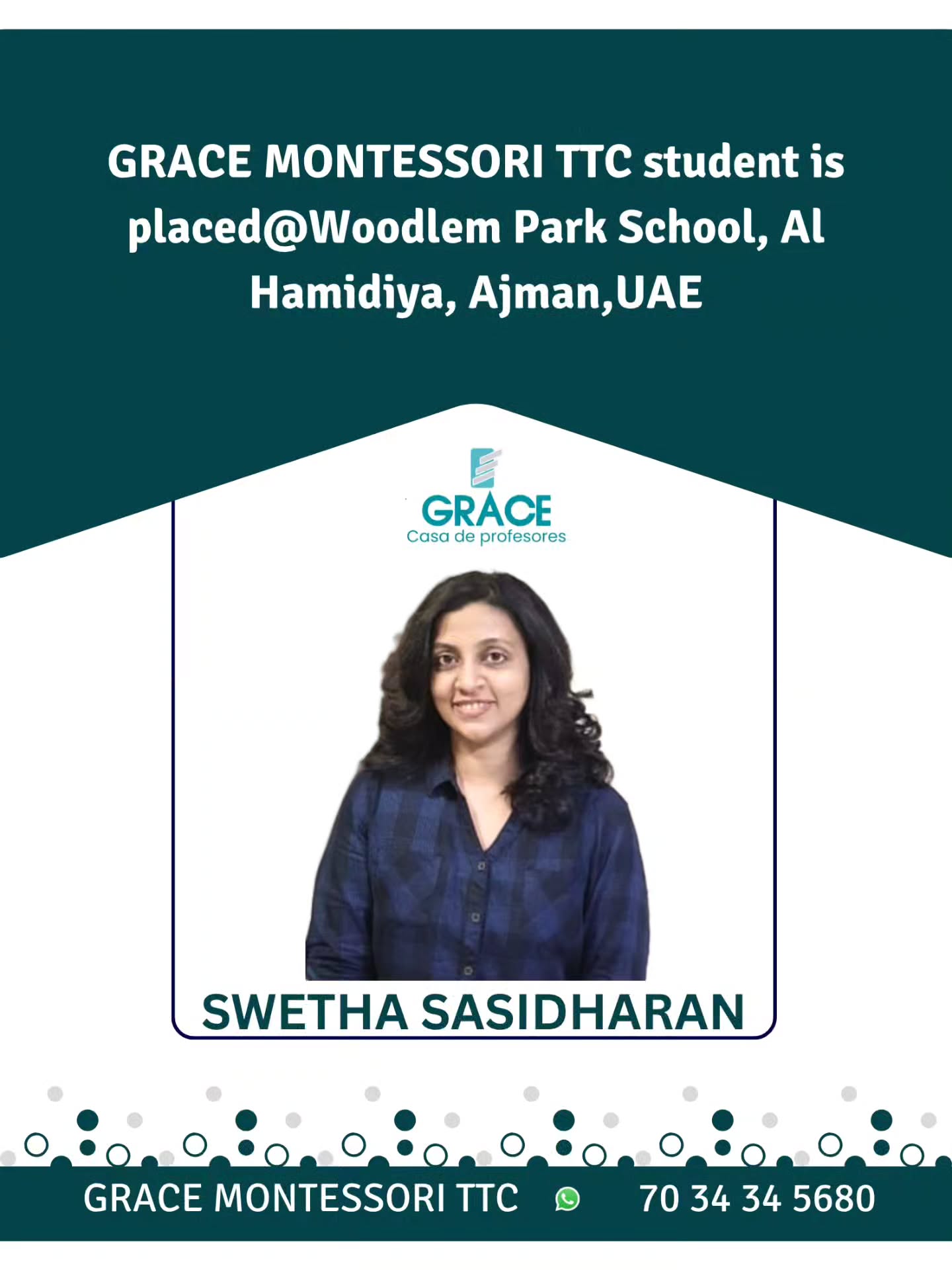 Placement announcement for Swetha Sasidharan