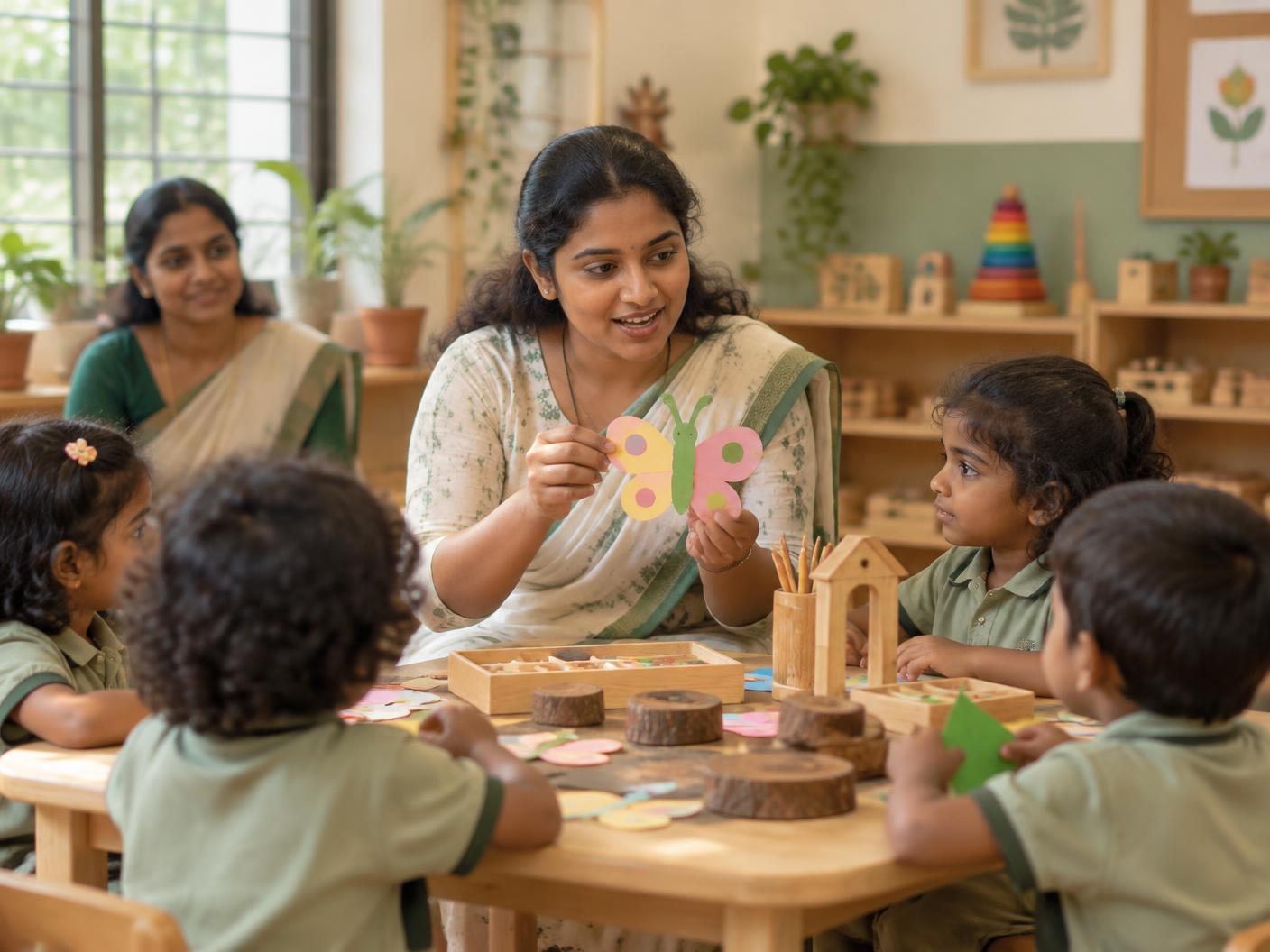 A teacher trainee leading a creative classroom activity